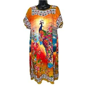 Dipake Mama Vibrant Peacock Print Women's Maxi Daster Dress